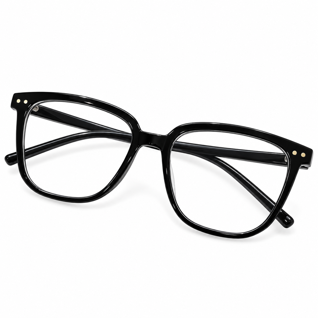 Classic black square eyeglasses on a clean white background