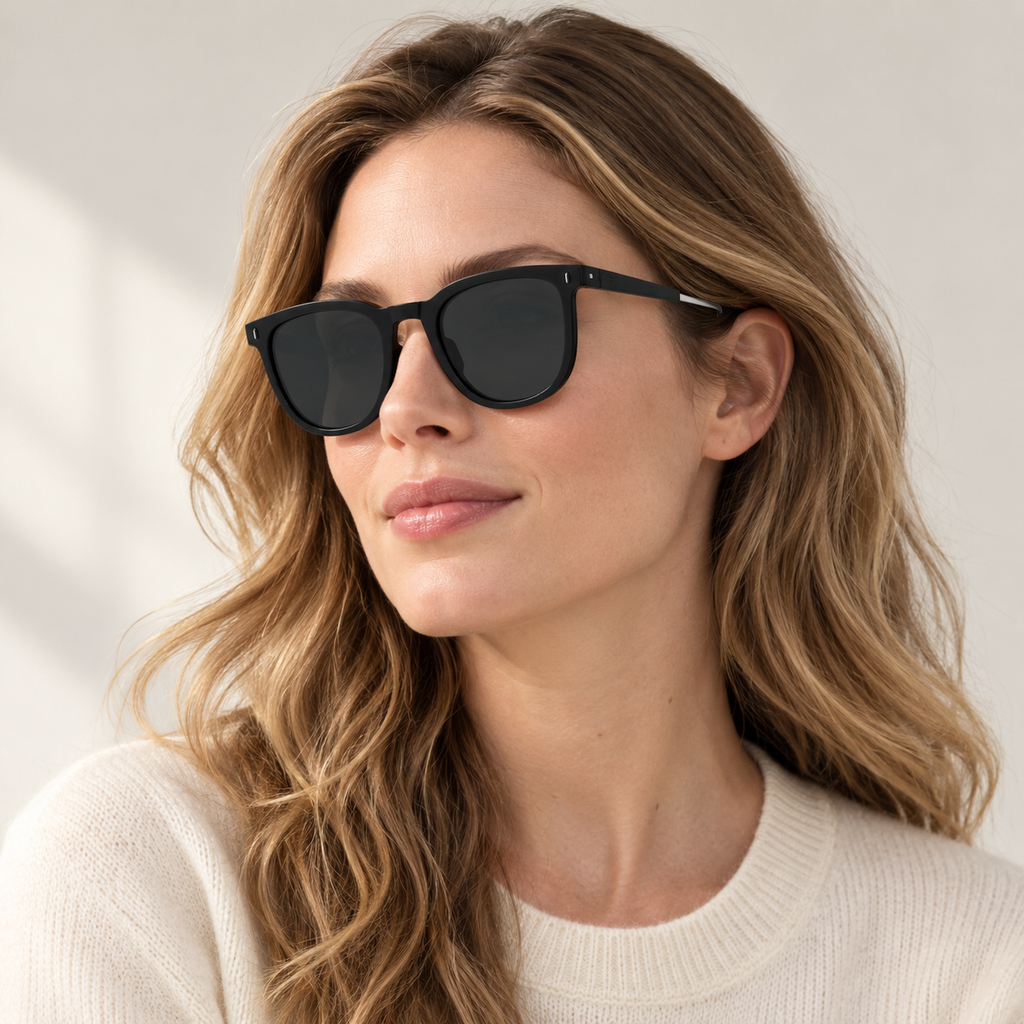 Adult wearing Nashi Pear 159153 Black Round Sunglasses