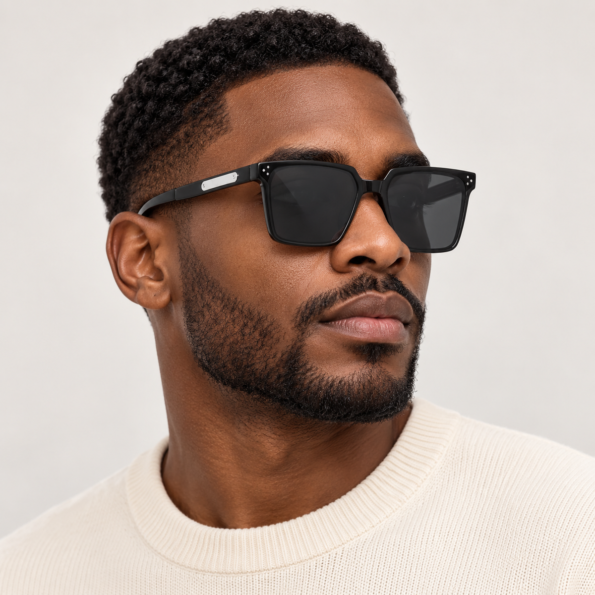 Adult wearing Nashi Pear 5003 Black Square Sunglasses