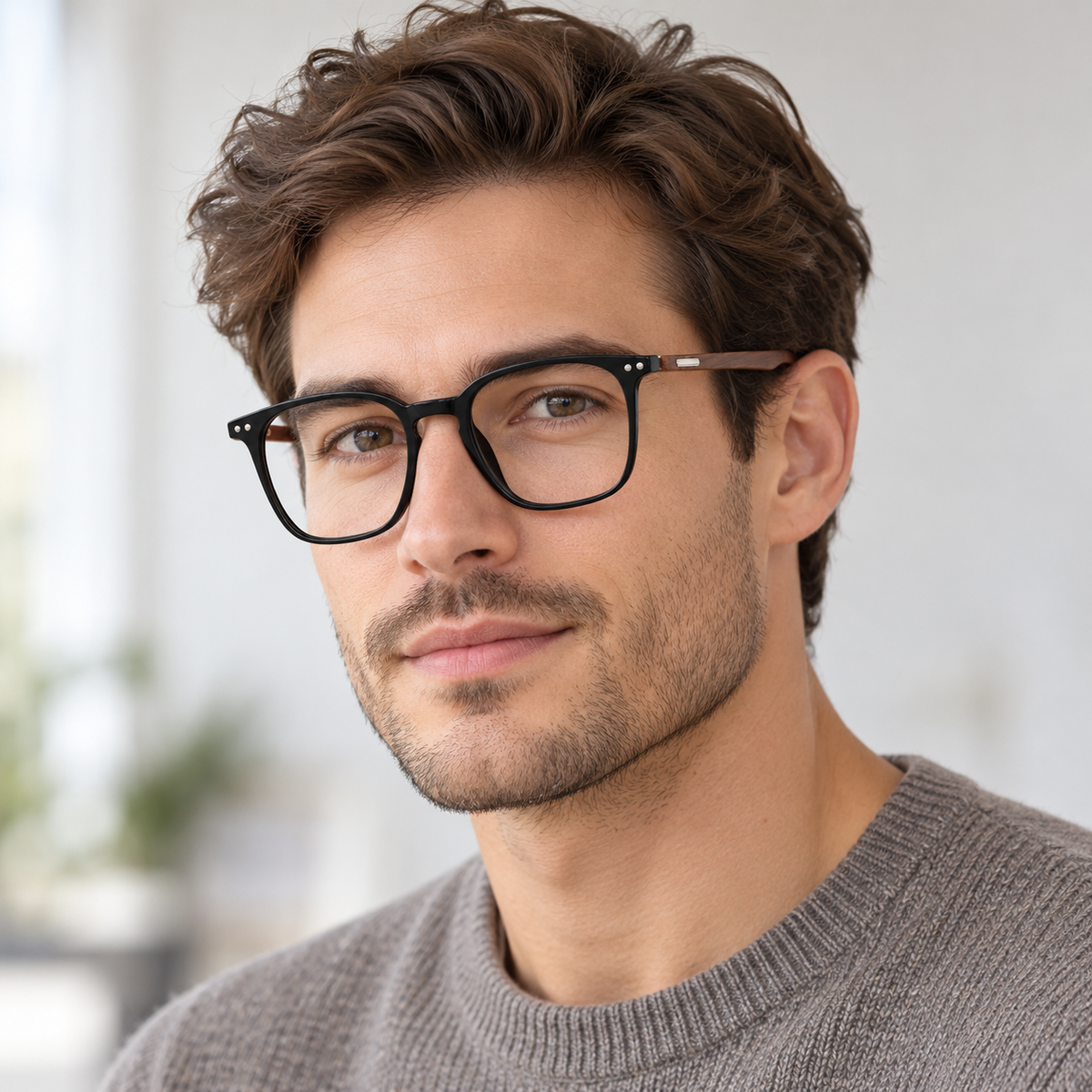 Adult model wearing Nashi Pear 6121 Round Square Eyeglasses