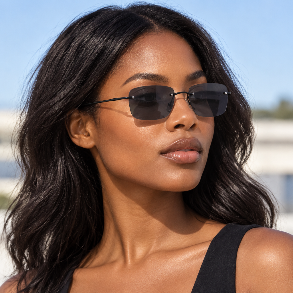 Adult model wearing Nashi Pear 9916 Square Sunglasses