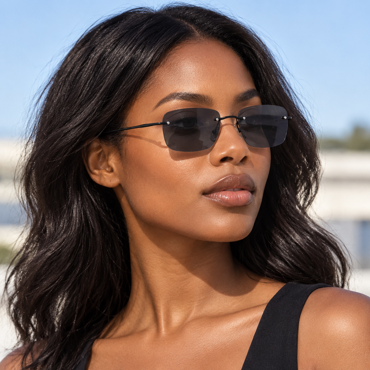 Adult model wearing Nashi Pear 9916 Square Sunglasses