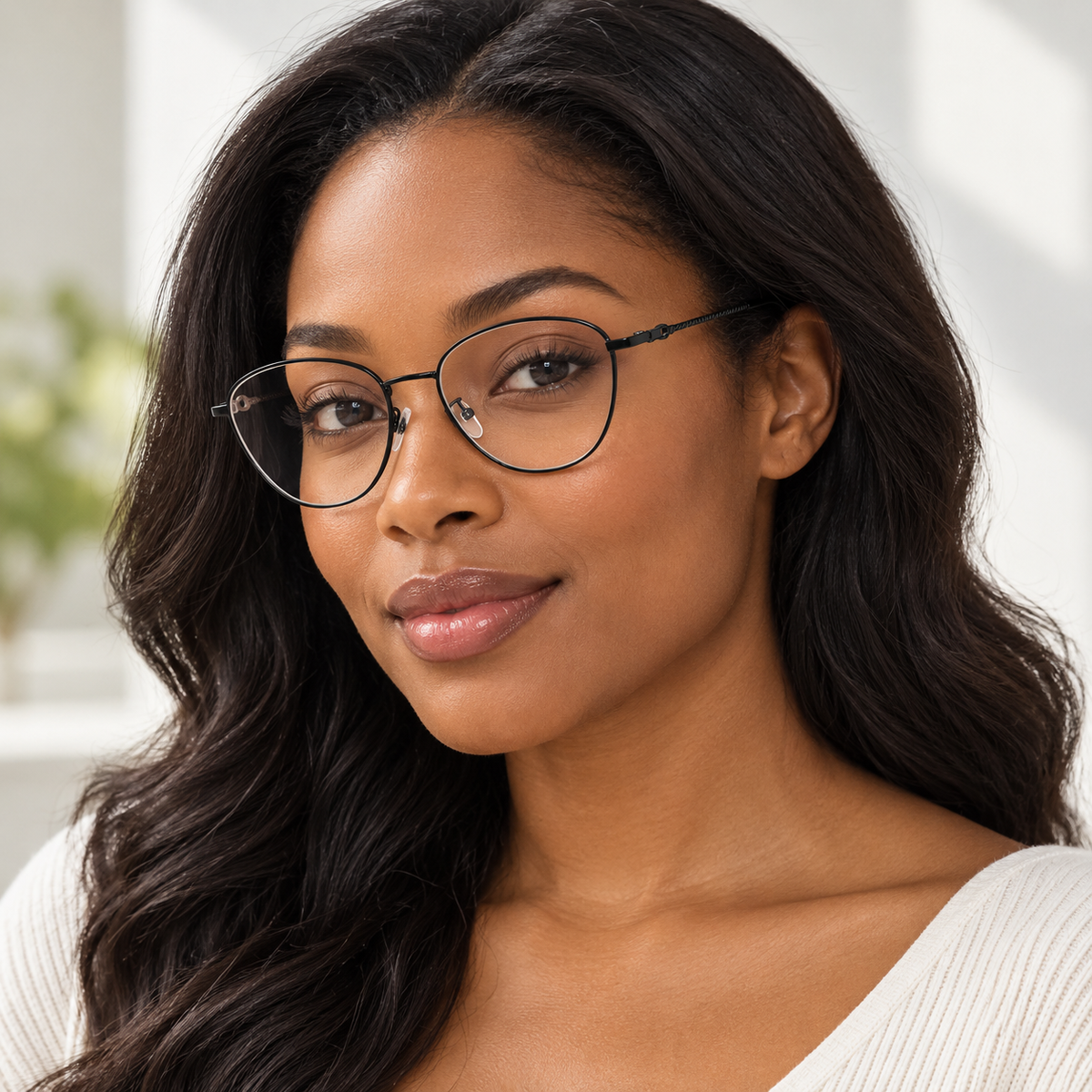 Adult model wearing Nashi Pear 063 Geometric Oval Eyeglasses