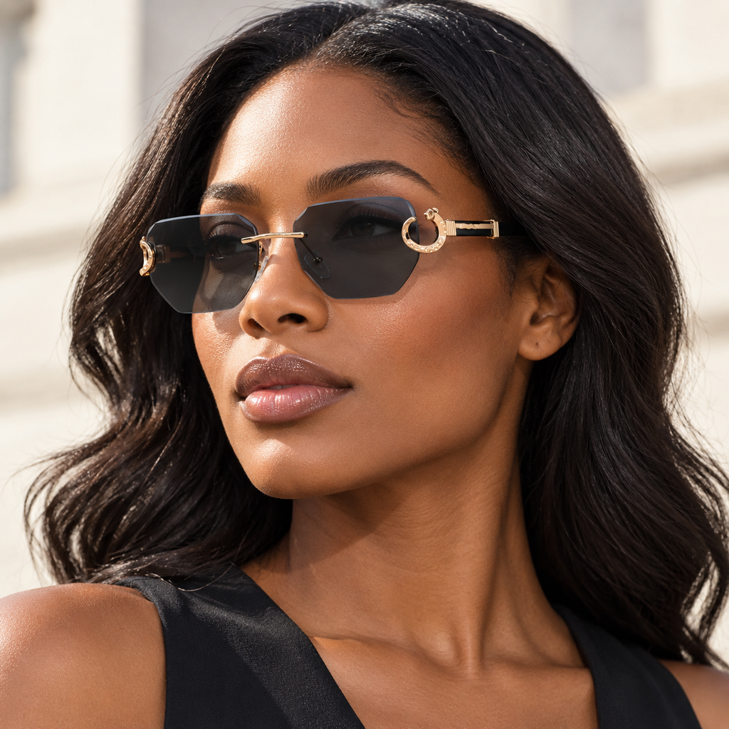 Adult model wearing Nashi Pear 90345 Geometric Sunglasses