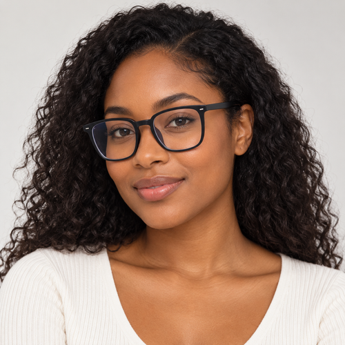 Adult model wearing Nashi Pear 15936 Black Square Glasses