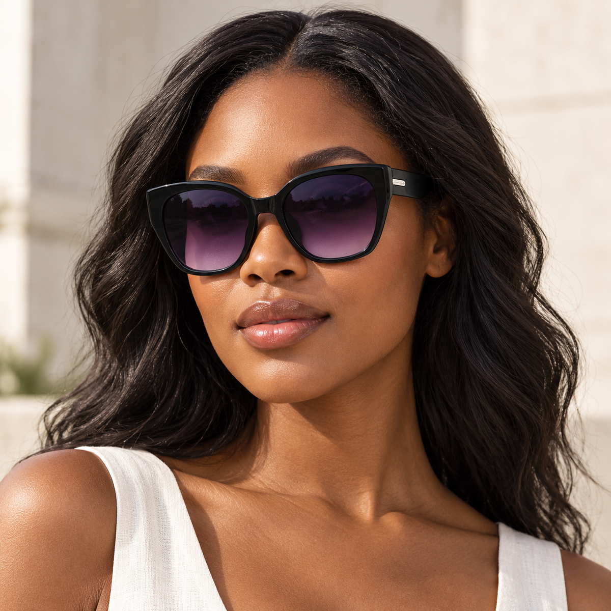 Adult model wearing Nashi Pear 9679 Cat-Eye Sunglasses