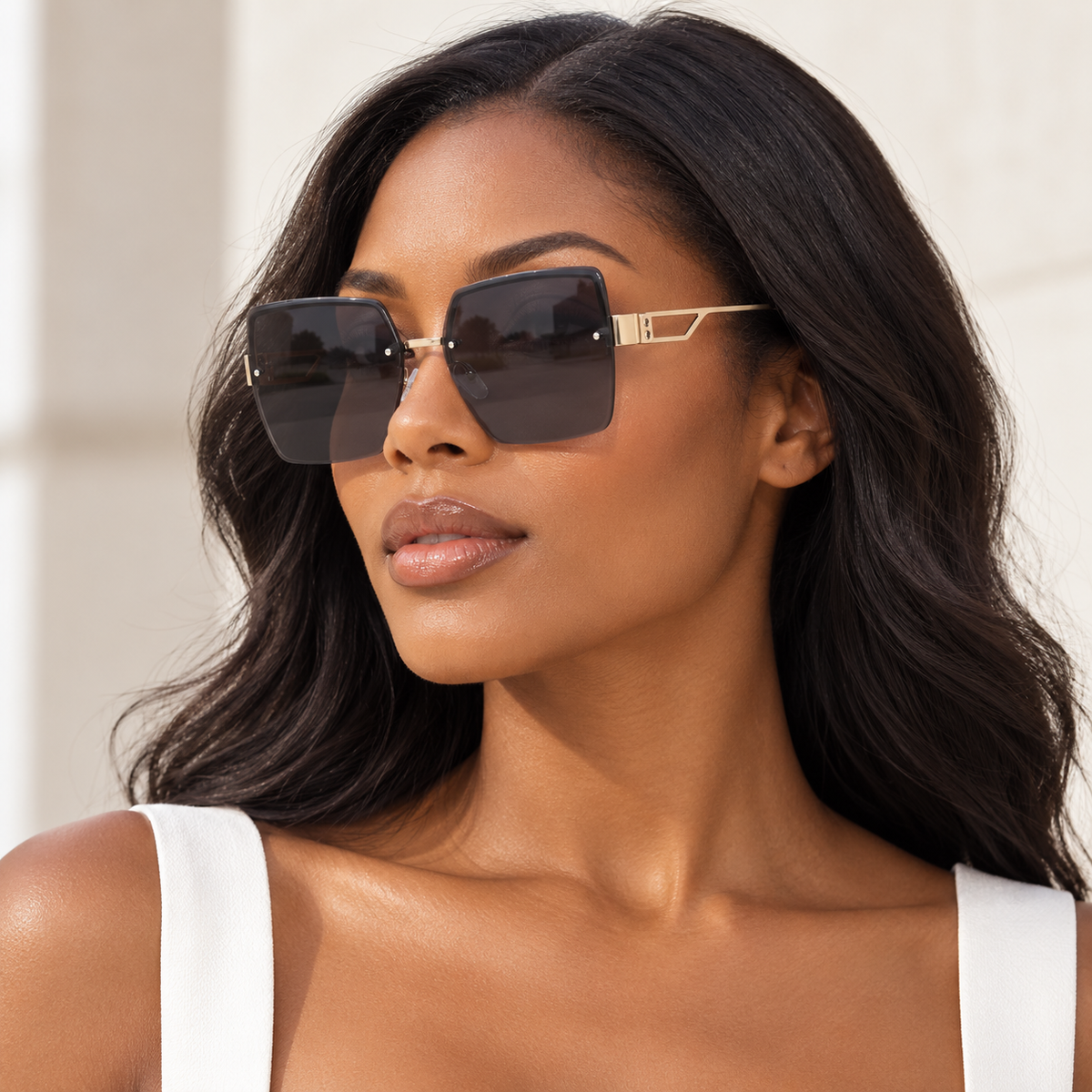 Adult model wearing Nashi Pear 8815 Square Sunglasses