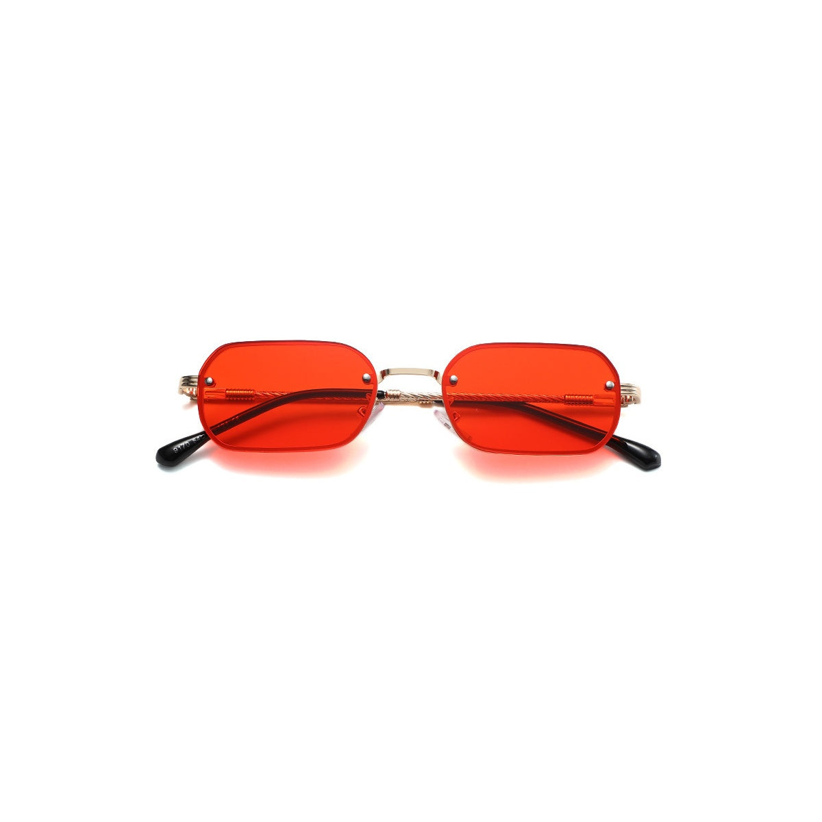 Nashi Pear 9170 square sunglasses, gold frame with red lenses, single pair on white background