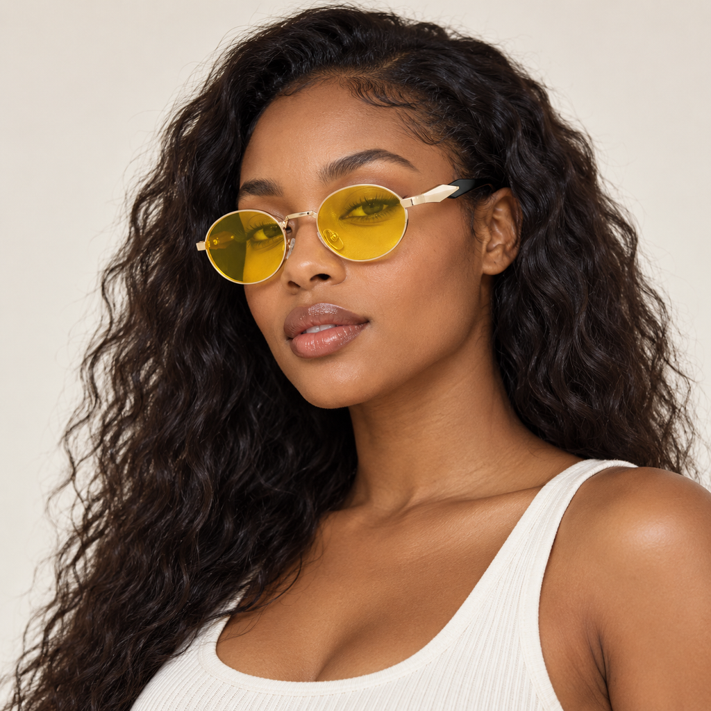Adult model wearing Nashi Pear 34102 Round Sunglasses
