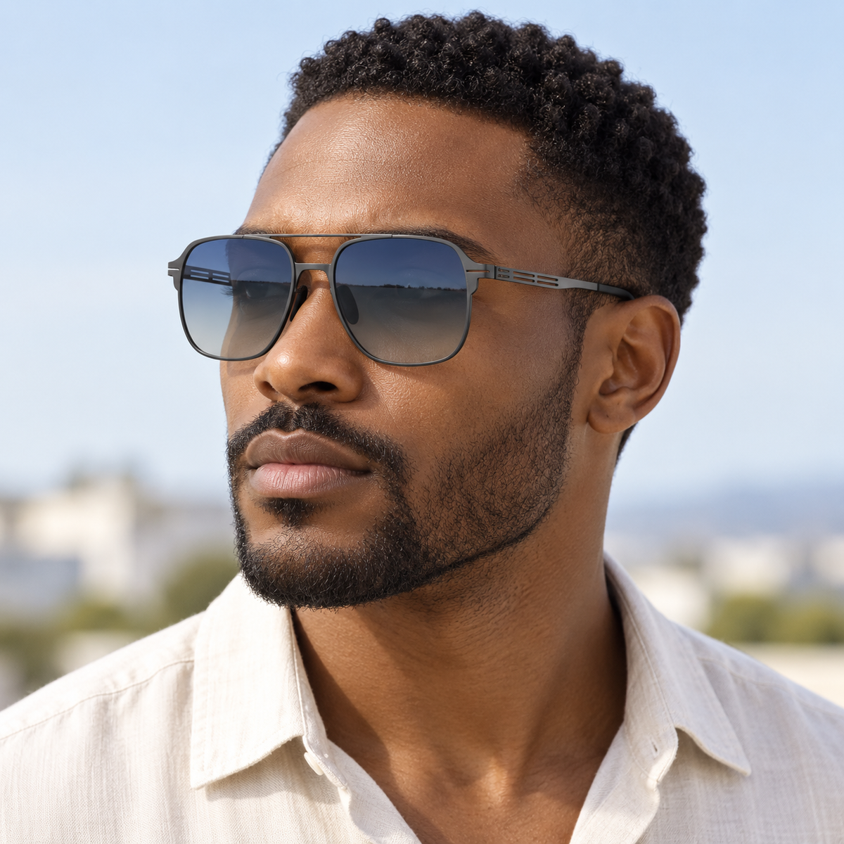 Adult model wearing Nashi Pear 9804 Square Sunglasses