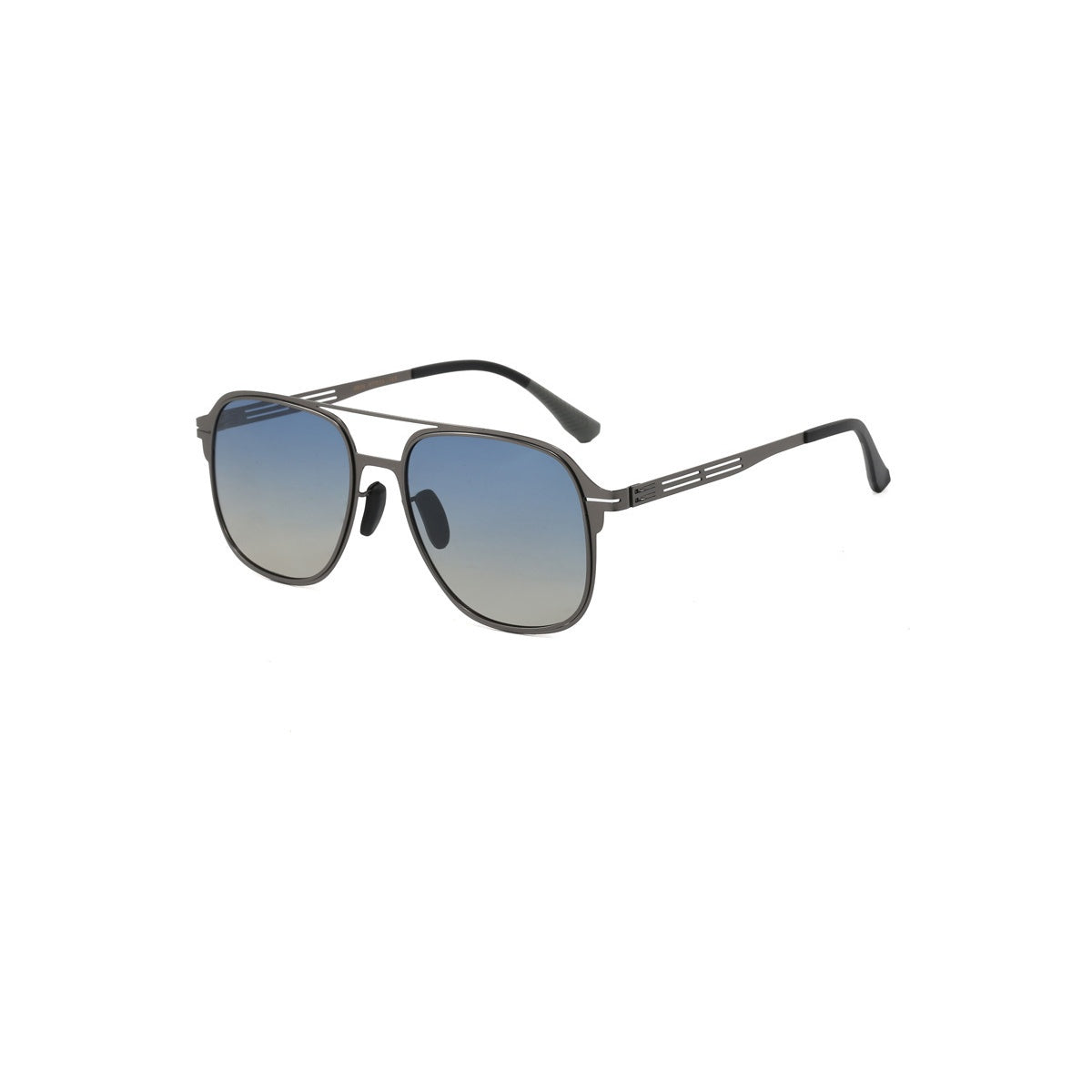 Nashi Pear 9804 square sunglasses, gunmetal frame and blue-brown gradient lenses