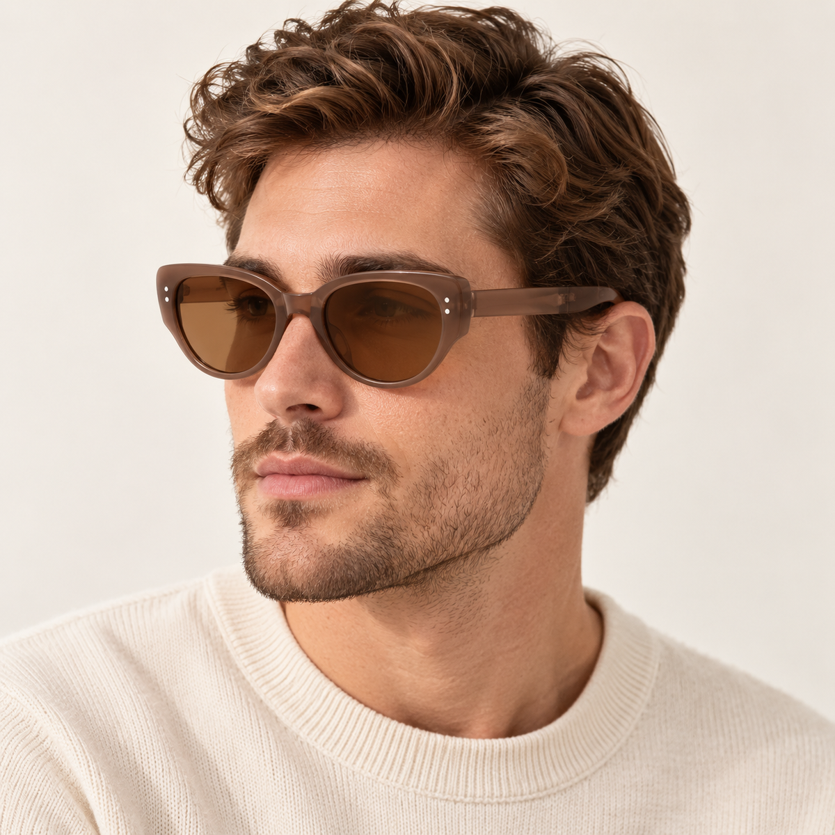 Adult wearing Nashi Pear 9674 Taupe Cat-Eye Sunglasses