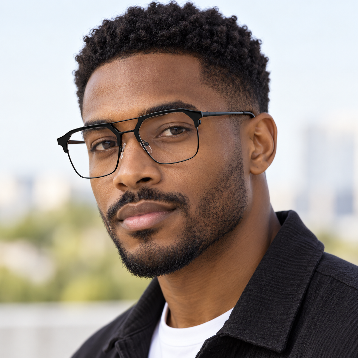 Adult model wearing Nashi Pear 823 Browline Eyeglasses