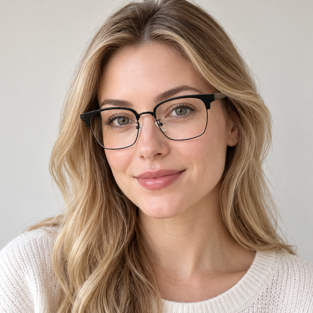 Adult woman wearing Nashi Pear TR8417 square eyeglass frames