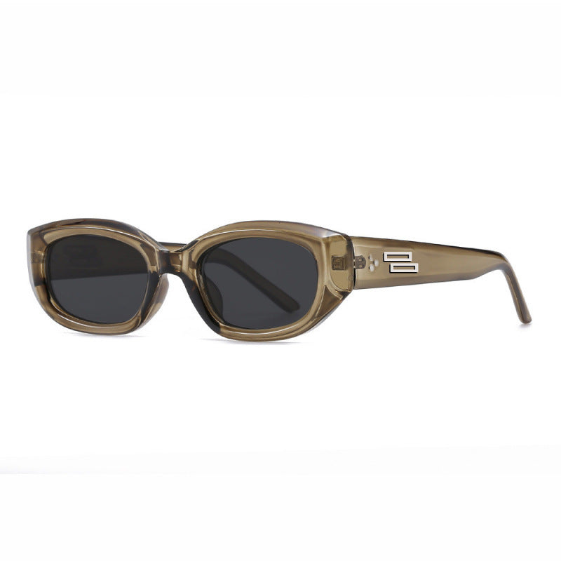 Nashi Pear 988 Oval Sunglasses: Dark Green Frame / Gray Lenses