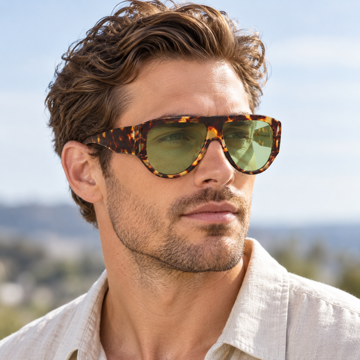 Adult model wearing Nashi Pear 9588 Aviator Sunglasses