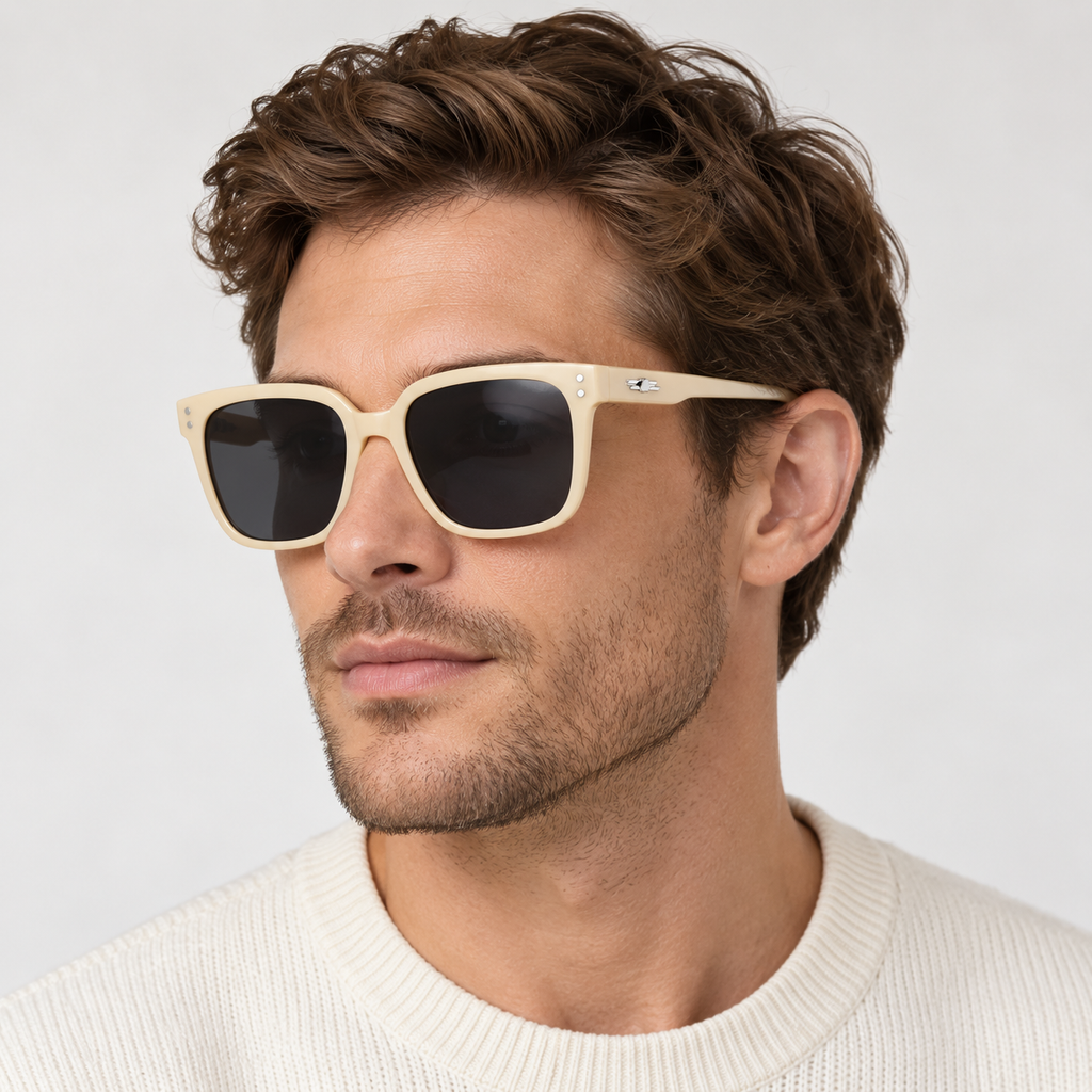 Model wearing Nashi Pear T61 Ivory Square Sunglasses