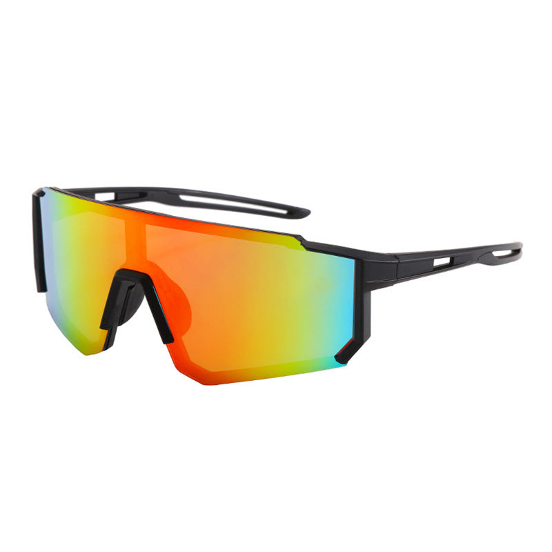 Nashi Pear Angular Shield Sunglasses: Black Frame / Red Mirrored Lenses