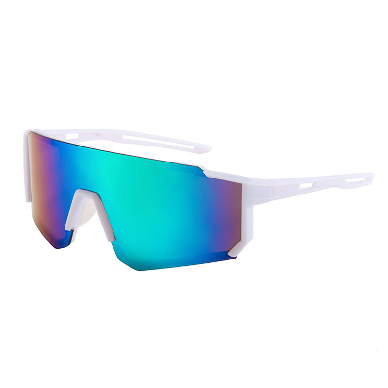 Nashi Pear Angular Shield Sunglasses: White Frame / Green Mirrored Lenses