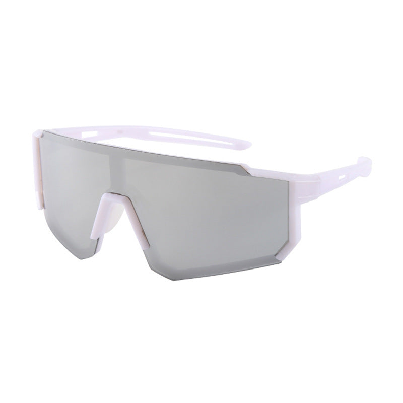 Nashi Pear Angular Shield Sunglasses: White Frame / Silver Lenses