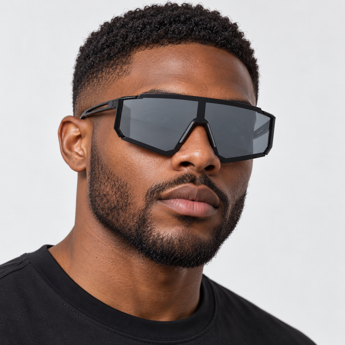 Model wearing Nashi Pear Angular Shield Sunglasses