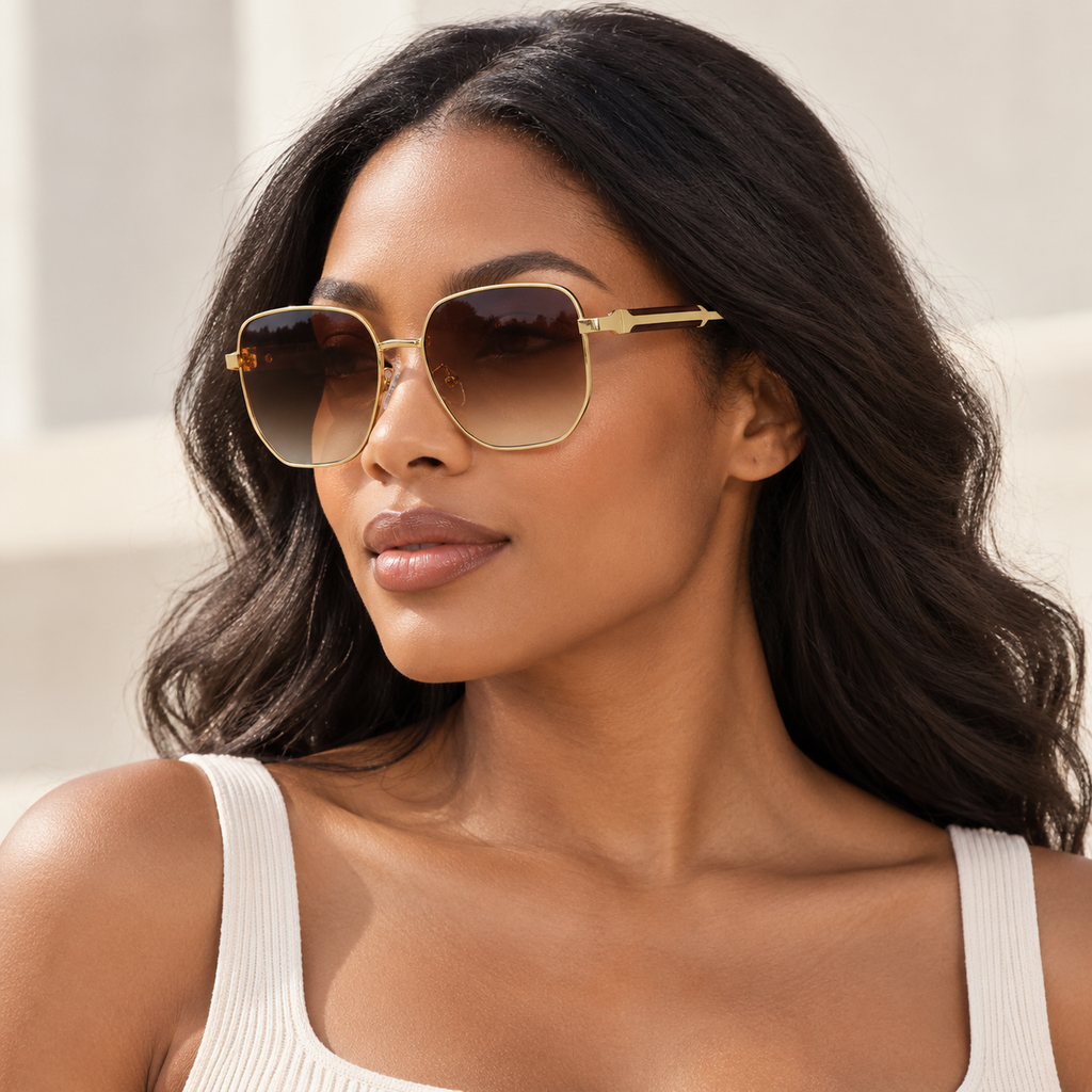 Adult model wearing Nashi Pear NCH109 Square Sunglasses