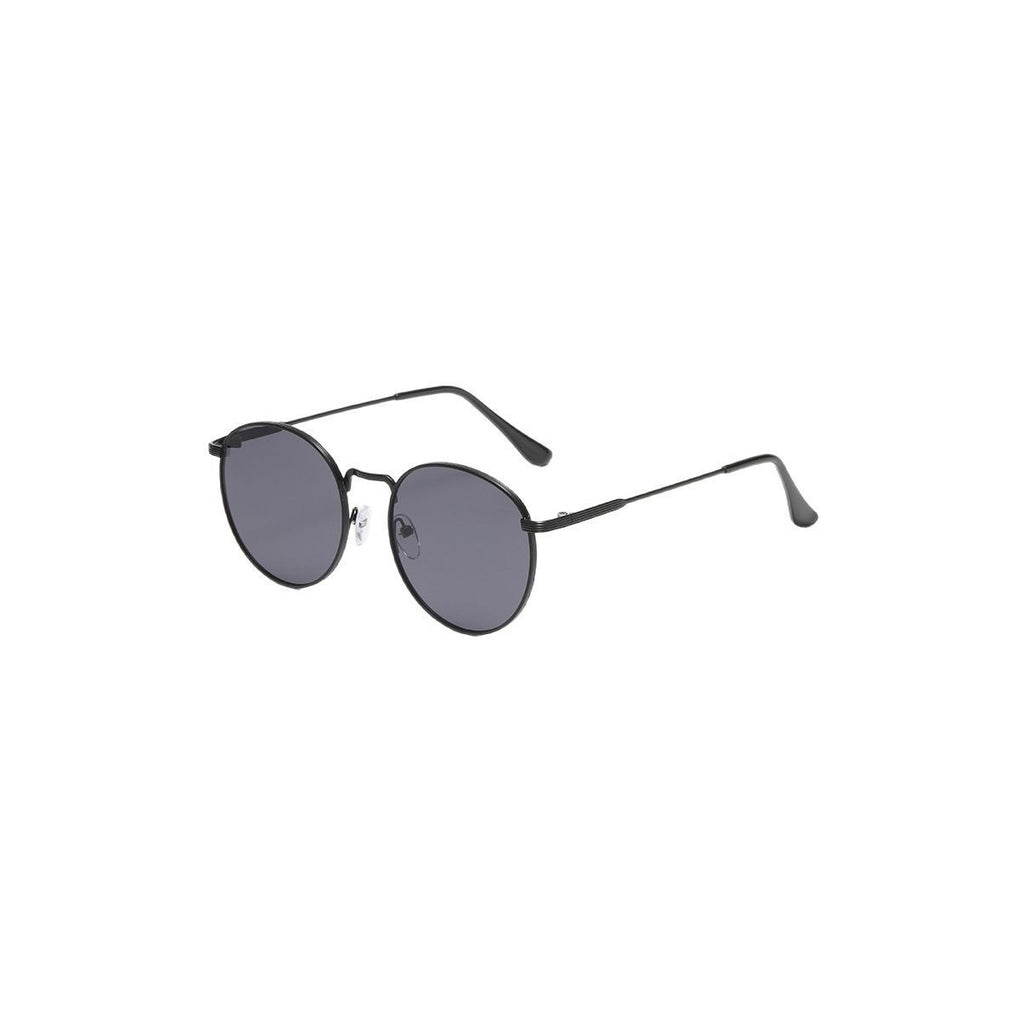 Nashi Pear 1808 Round Sunglasses, black metal frame with gray lenses on a white background