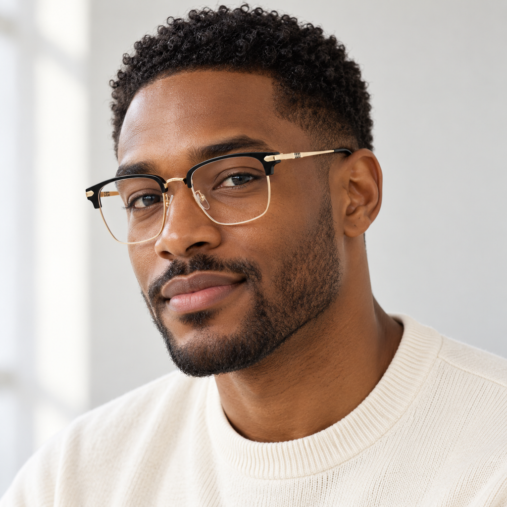 Adult model wearing Nashi Pear 9300 Browline Square Eyeglasses