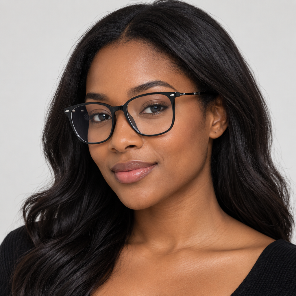 Adult model wearing Nashi Pear TR8183 Black Square Glasses