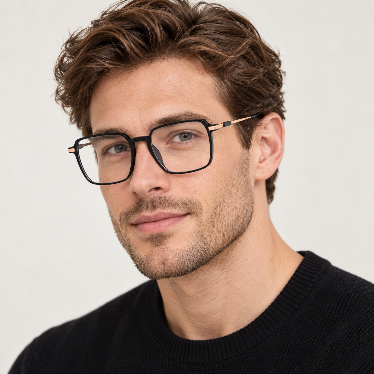 Adult wearing Nashi Pear 2055 Black Square Glasses