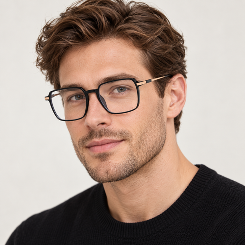 Adult wearing Nashi Pear 2055 Black Square Glasses