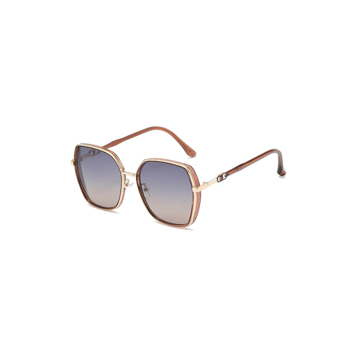 Nashi Pear 7758 square sunglasses, gold tea frame and gray gradient lenses