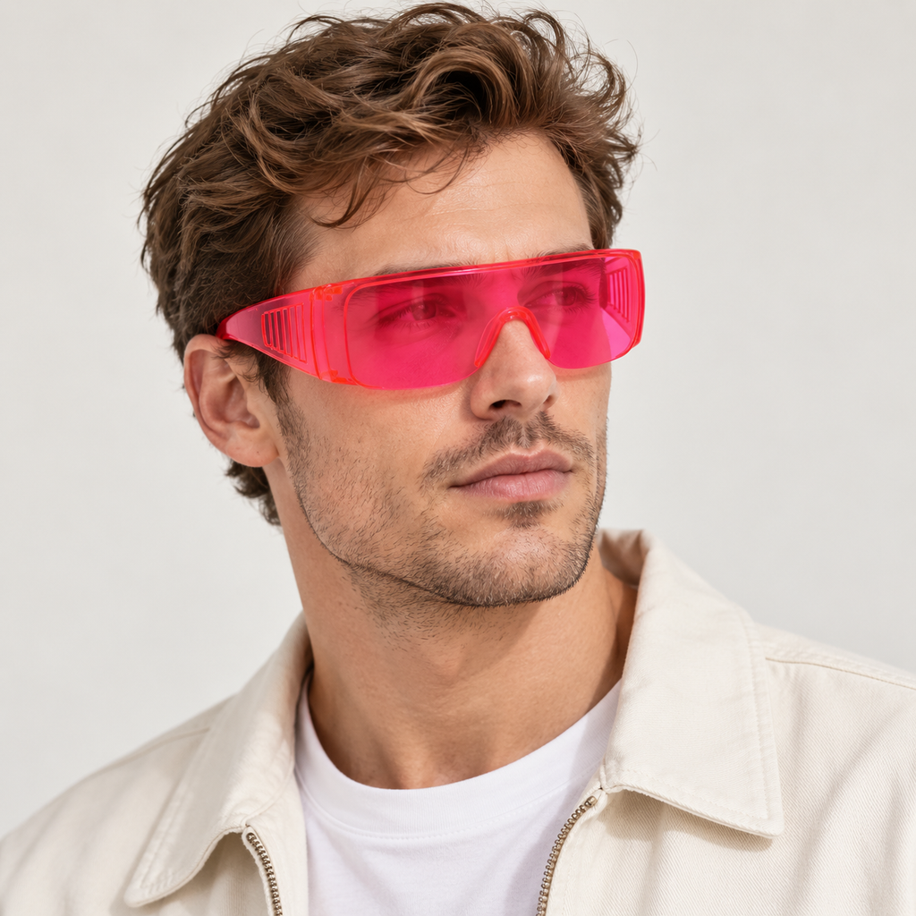 Adult model wearing Nashi Pear W817 Shield Fashion Eyewear