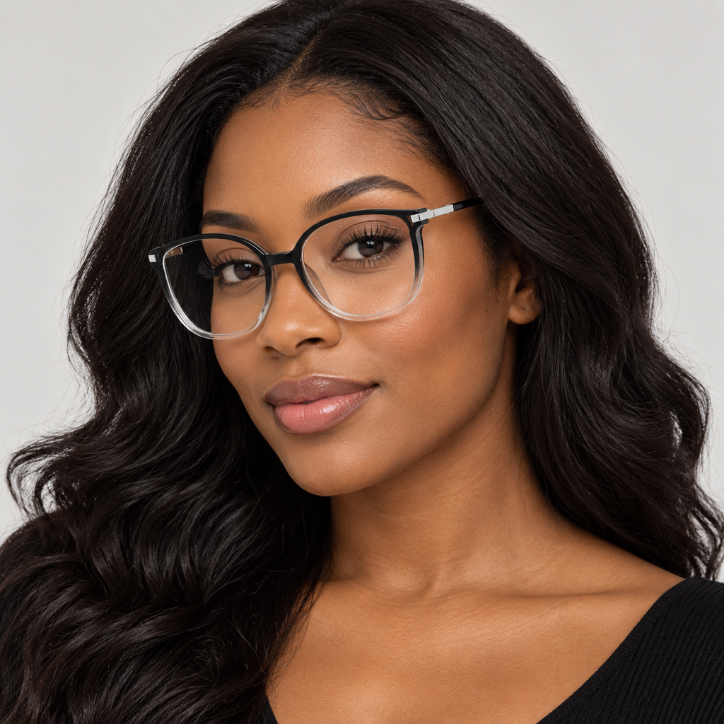 Adult model wearing Nashi Pear 2973 Gradient Cat-Eye Glasses