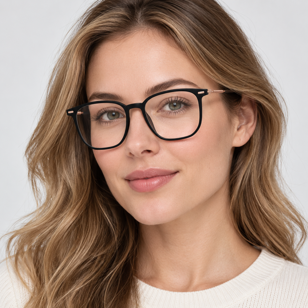 Adult model wearing Nashi Pear 9611 Black Square Glasses