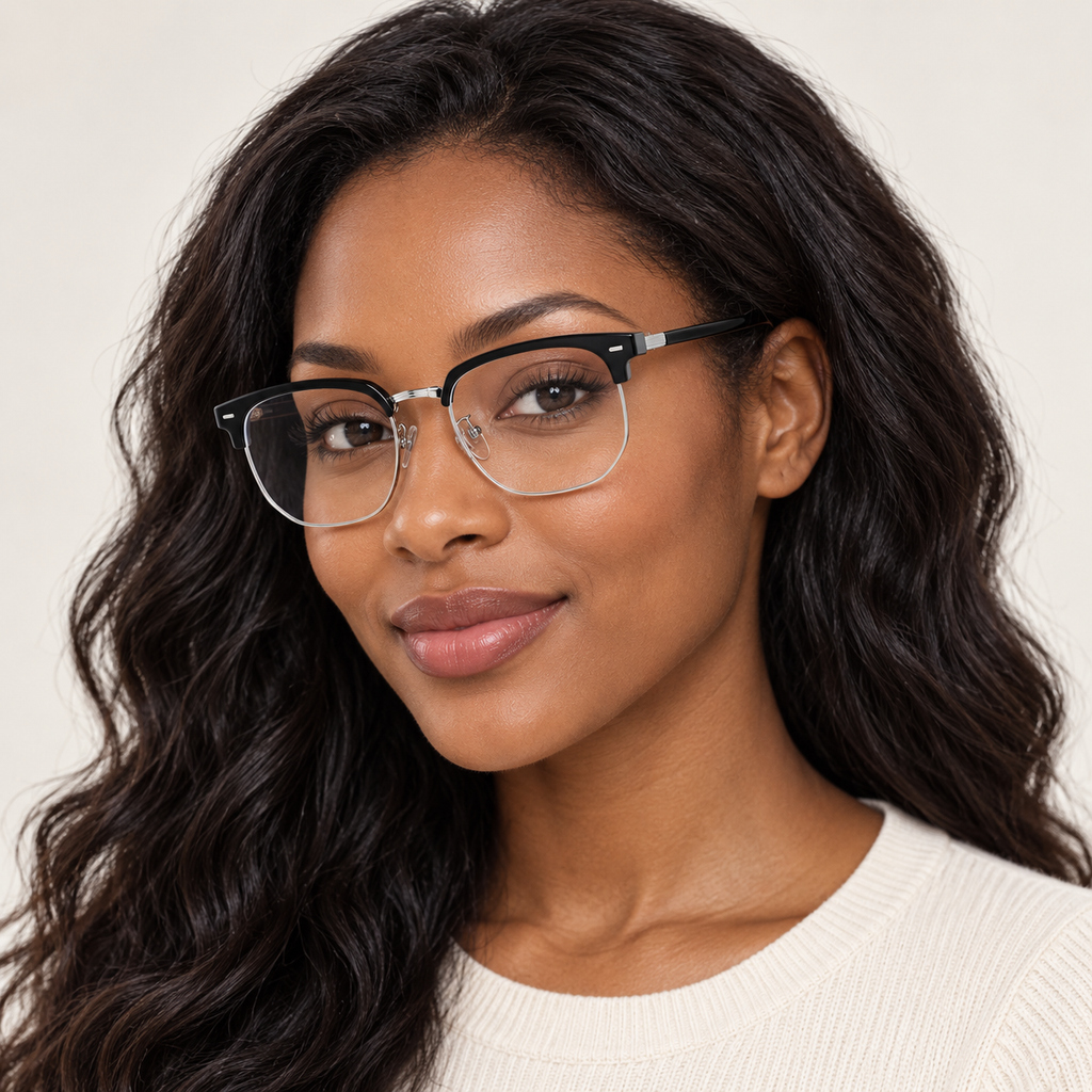 Adult wearing Nashi Pear F602 Browline Glasses