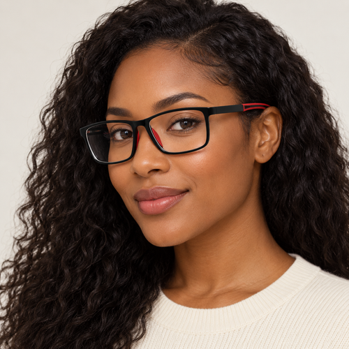 Adult wearing Nashi Pear 1119 Black Rectangular Glasses