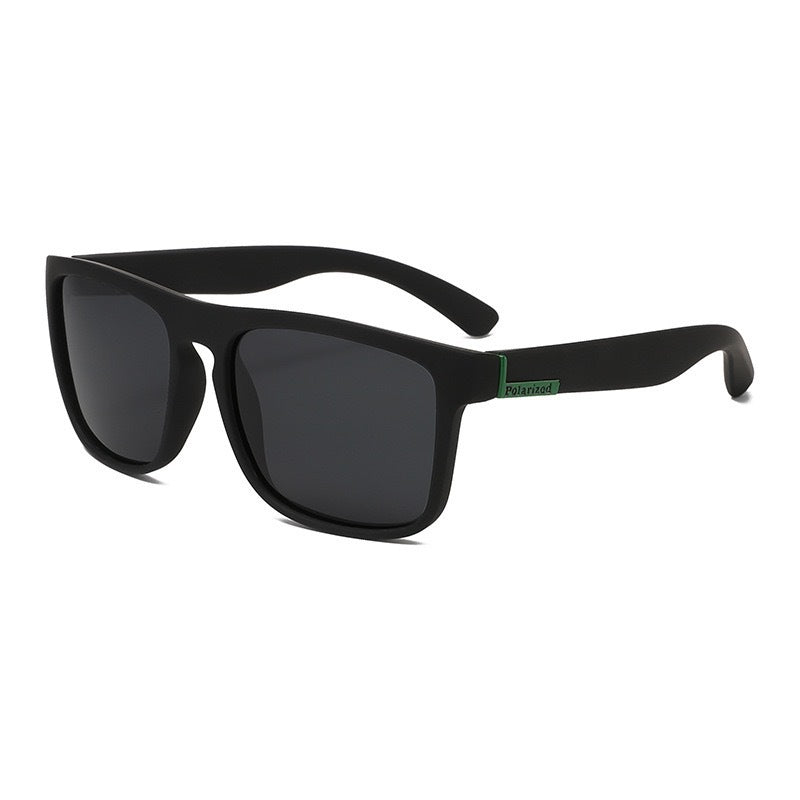 Nashi Pear LS731 Square Sunglasses: Black Frame / Green Accent / Gray Lenses