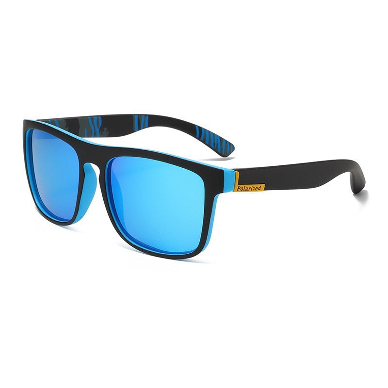 Nashi Pear LS731 Square Sunglasses: Black-Blue Frame / Blue Mirrored Lenses