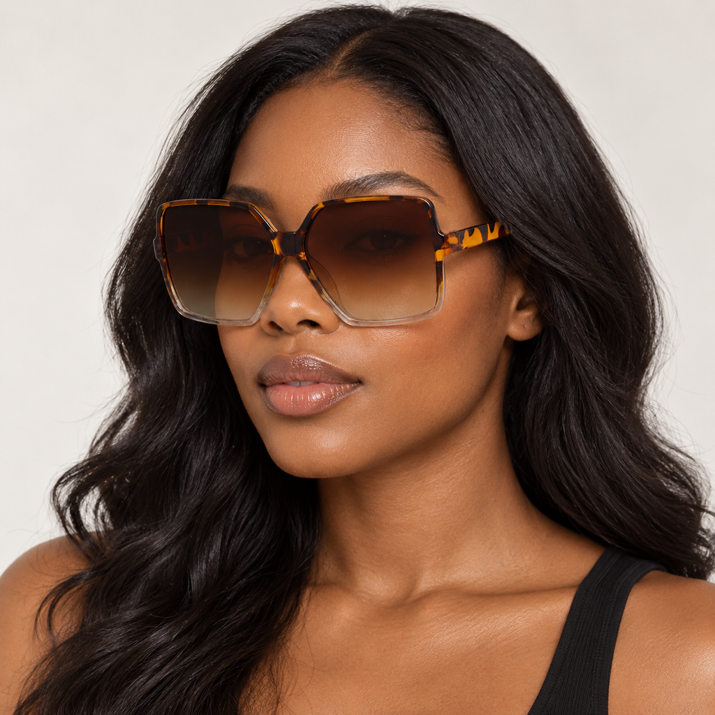 Model wearing Nashi Pear 5226 Oversized Square Sunglasses