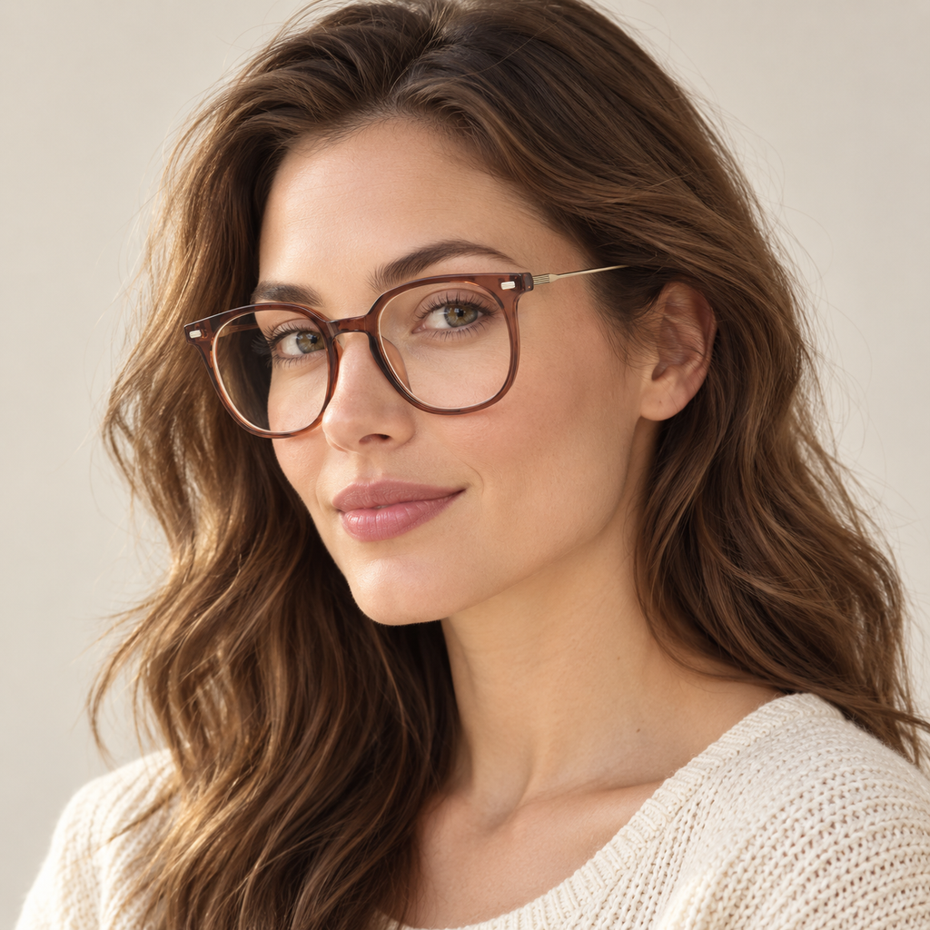 Adult model wearing Nashi Pear 2972 Brown Round Glasses