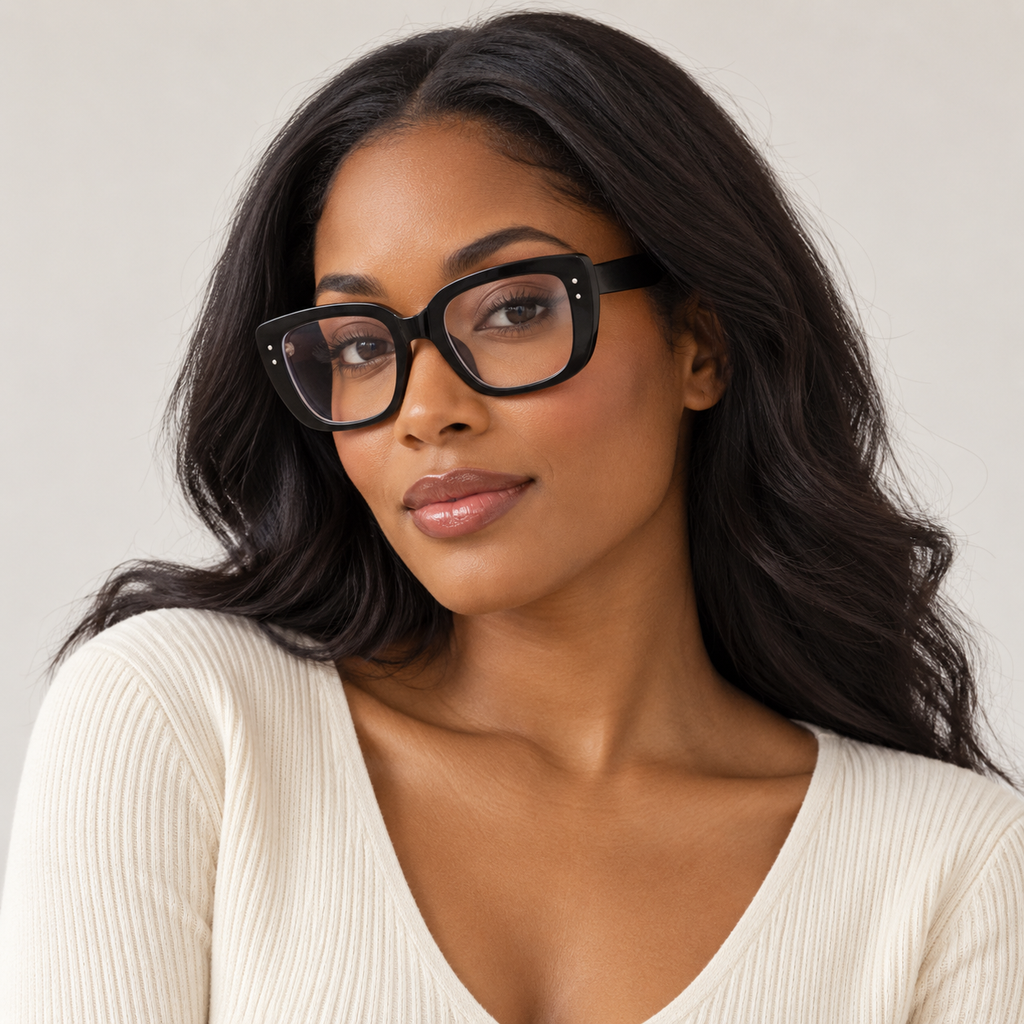 Adult model wearing Nashi Pear 2687 Studded Square Glasses