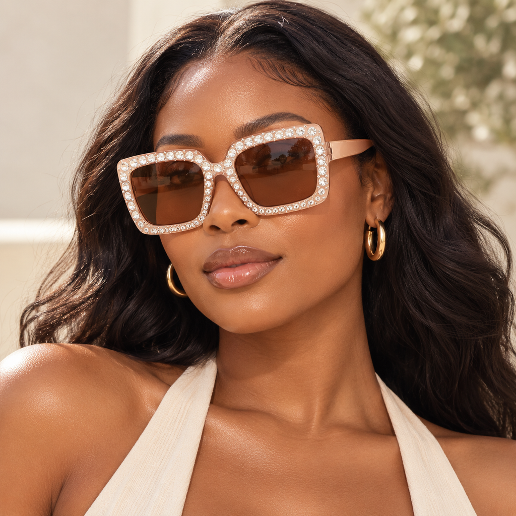 Adult model wearing Nashi Pear 3100 Square Sunglasses