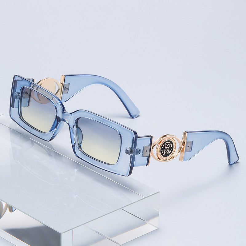Nashi Pear 3033 square sunglasses, Clear blue frame with gray yellow lenses