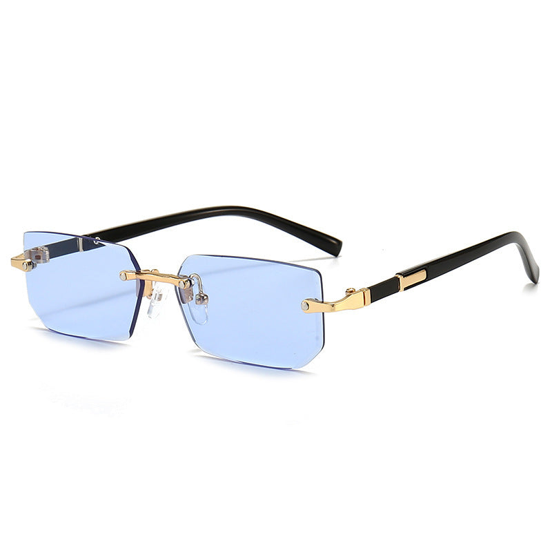 Nashi Pear 31252 rimless geometric sunglasses, Blue lenses