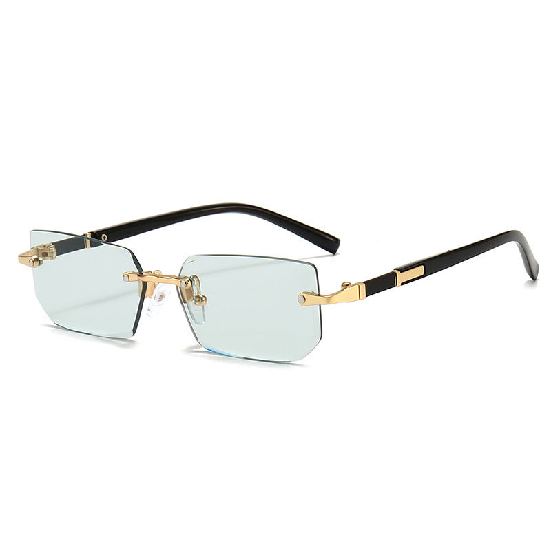 Nashi Pear 31252 rimless geometric sunglasses, Clear green lenses