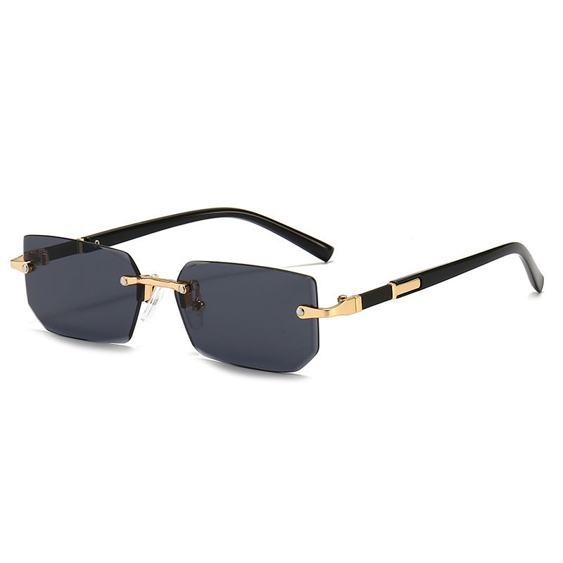 Nashi Pear 31252 rimless geometric sunglasses, Black gray lenses