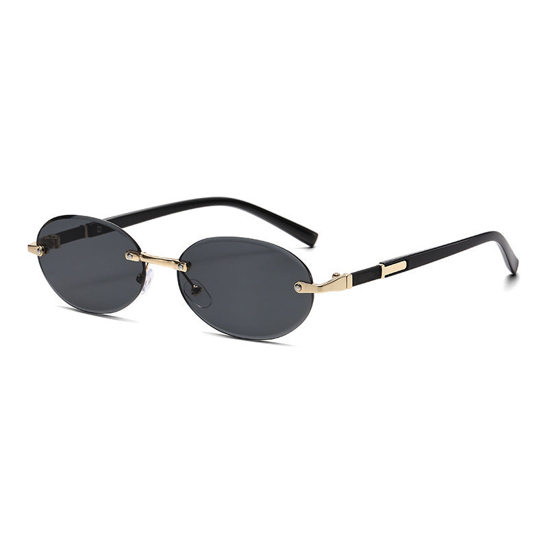 Nashi Pear 6008-2 rimless oval sunglasses, Black frame with gray lenses