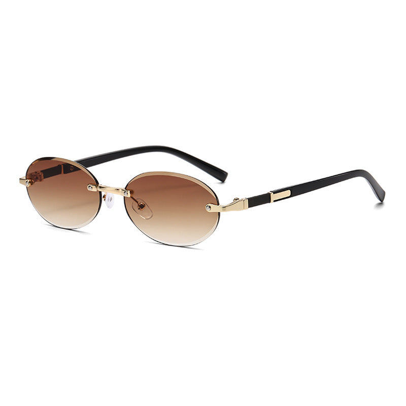 Nashi Pear 6008-2 rimless oval sunglasses, Brown gradient lenses