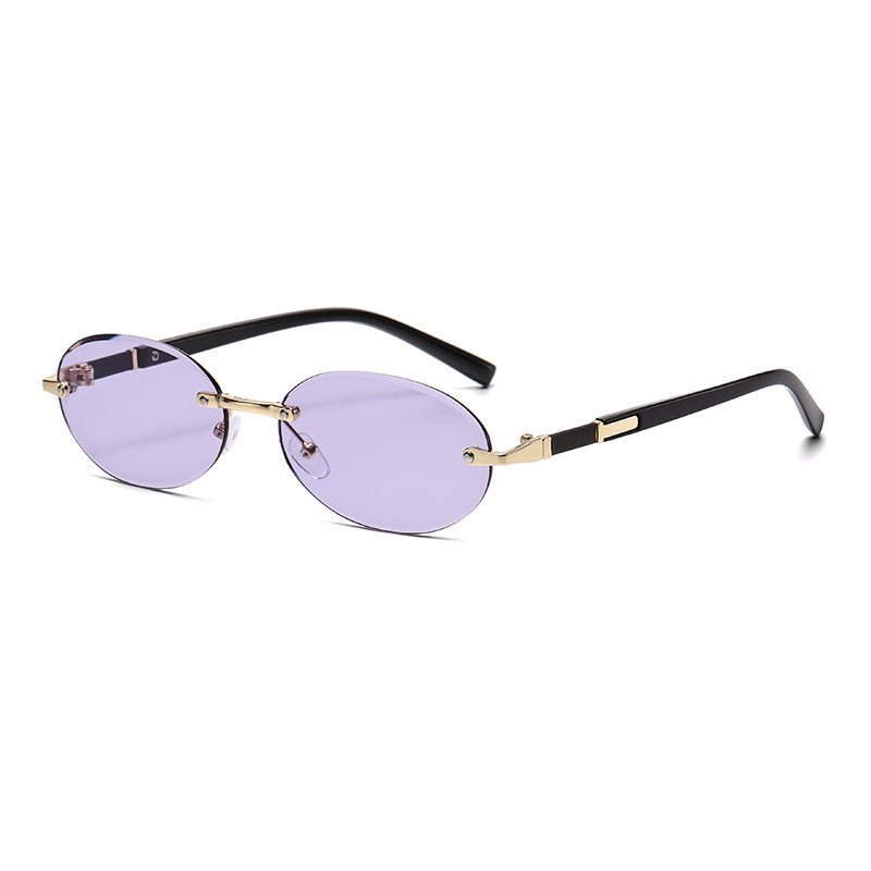 Nashi Pear 6008-2 rimless oval sunglasses, Purple lenses